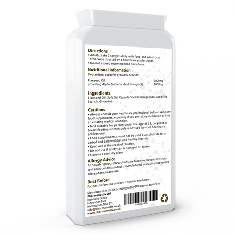 Flaxseed Oil Supplement 2000mg 90 Vegan Capsules